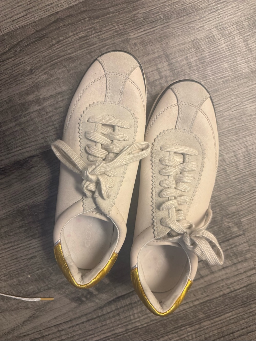 Women's  Coach Cream Casual Lace-Up Sneakers with Gold Accent